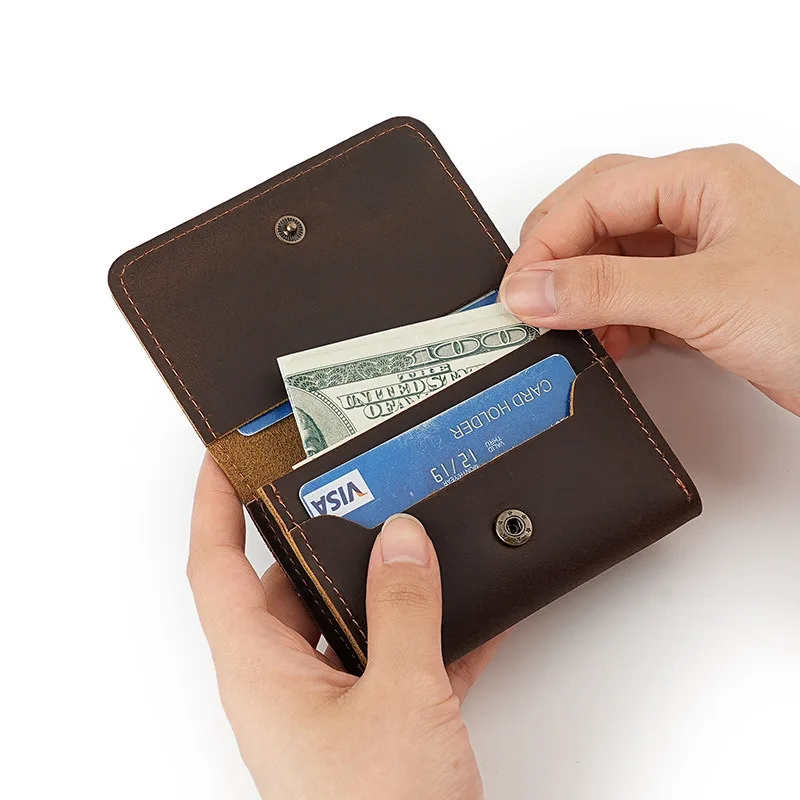 Genuine Leather Card Clip ID Credit Bank Business Card Holder Crazy Horse Leather Storage Retro Coin Purse Clutch Wallet For Men