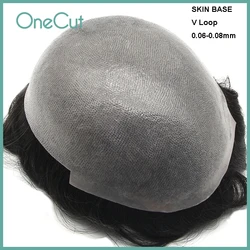 PELE PU Base Toupee Para Homens, Sistemas Duráveis, Prótese Capilar, Substituição De Cabelo Humano, Linha Fina Natural, Perucas Remy, 0.06-0.08mm