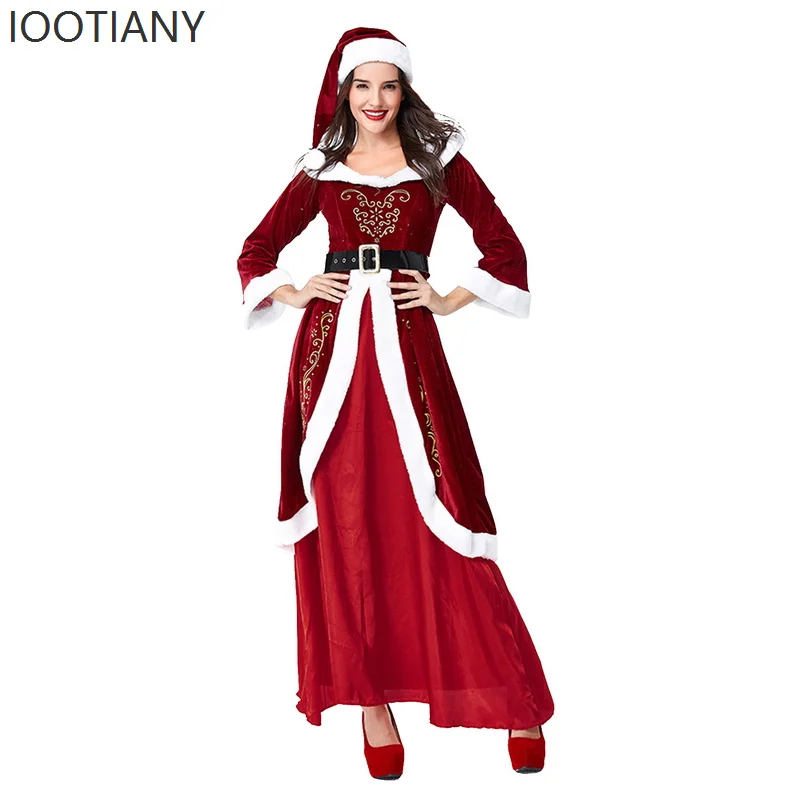 ชุดคอสเพลย์ซานตาคลอสสำหรับผู้หญิง ชุดเดรสสีแดงเซ็กซี่สำหรับงานปาร์ตี้คริสต์มาส ปีใหม่ และการแสดงบนเวที ปี 2025