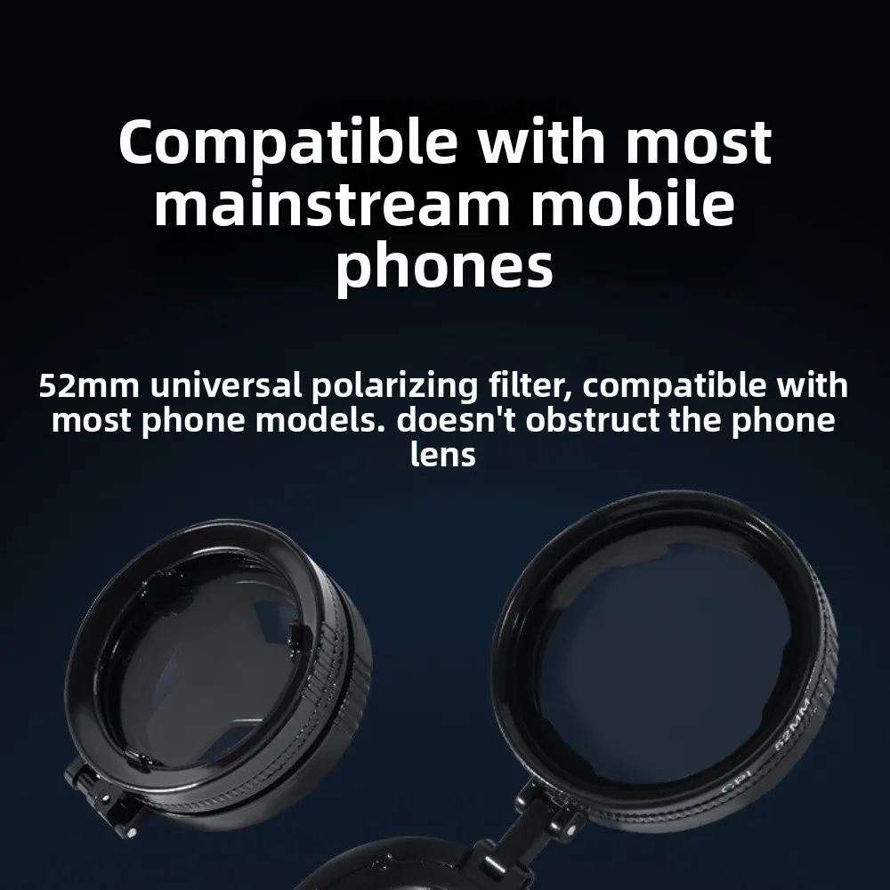 ฟิลเตอร์โพลาไรซ์สำหรับโทรศัพท์มือถือขนาด 52 มม. กำจัดแสงสะท้อน ฟิลเตอร์โทรศัพท์แบบแม่เหล็ก CPL ใช้งานง่าย เลนส์ฟิลเตอร์โทรศัพท์ความละเอียดสูง