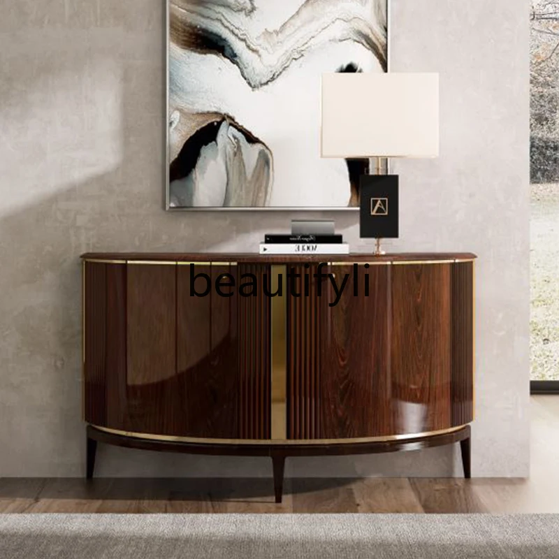 

Light luxury solid wood dining side cabinet Italian minimalist entrance foyer entrance cabinet Semicircular arc
