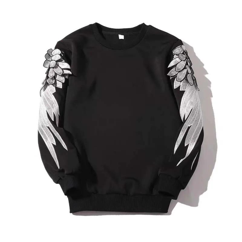 2023 New Fashion Brand Sweatshirt Men\'s Embroidered Arm Wings Trend Handsome Loose Round Neck Long Sleeve Top Pullover Men