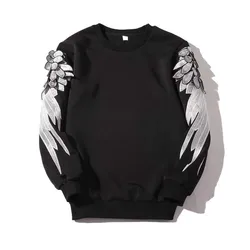 2023 New Fashion Brand Sweatshirt Men's Embroidered Arm Wings Trend Handsome Loose Round Neck Long Sleeve Top Pullover Men