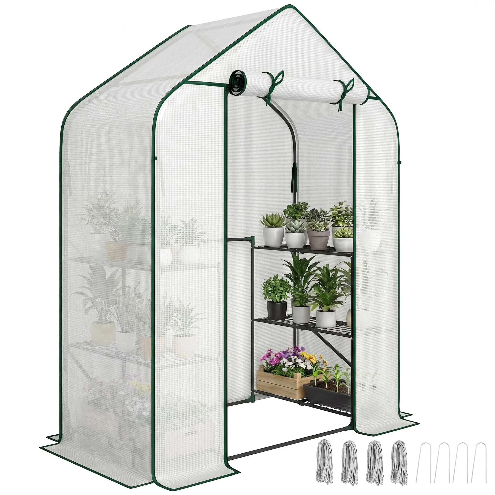 4.7' x 2.3' x 6.2' Small Greenhouse, Foldable Frame, White | 3 Tiers 6 Shelves, Easy Set up, Portable, UV-Resistant PE