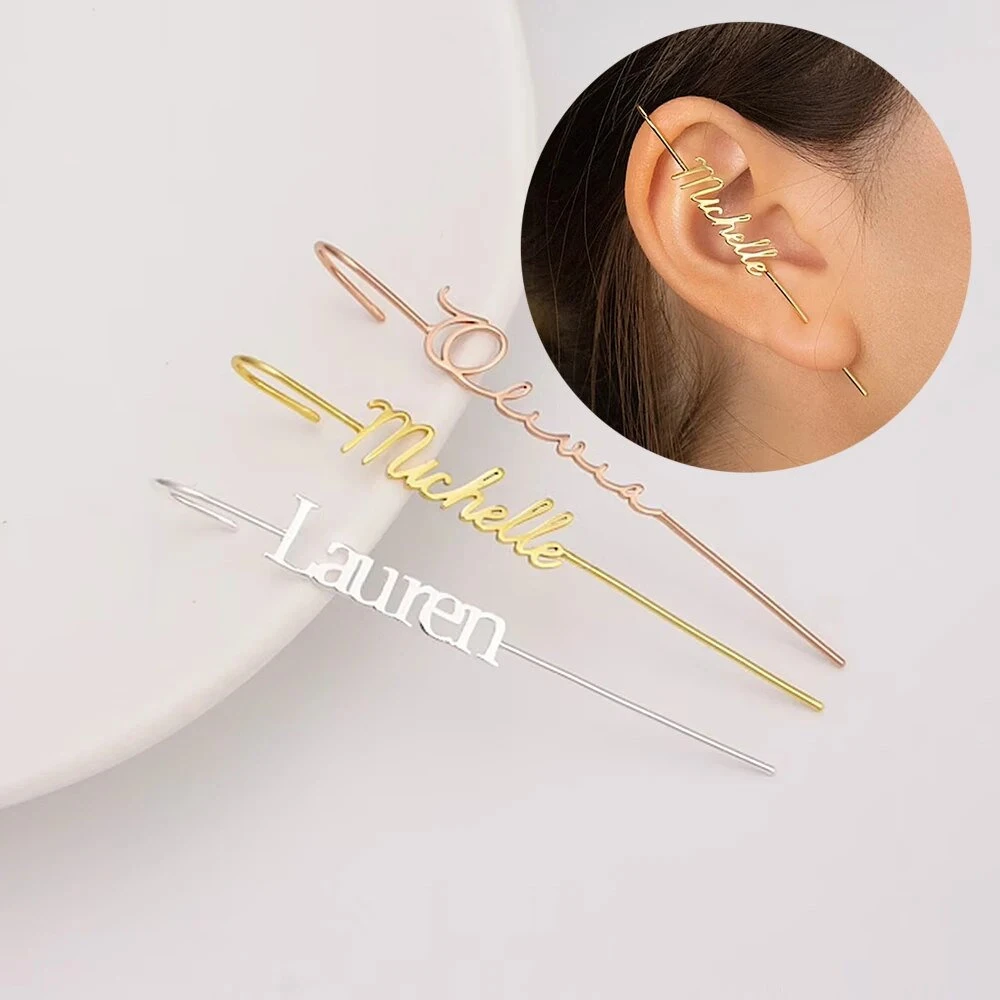 

Custom Name Ear Wrap Crawler Earrings for Women Jewelry Personalized Climber Helix Cartilage Ear Cuff Piercing Earrings Girls