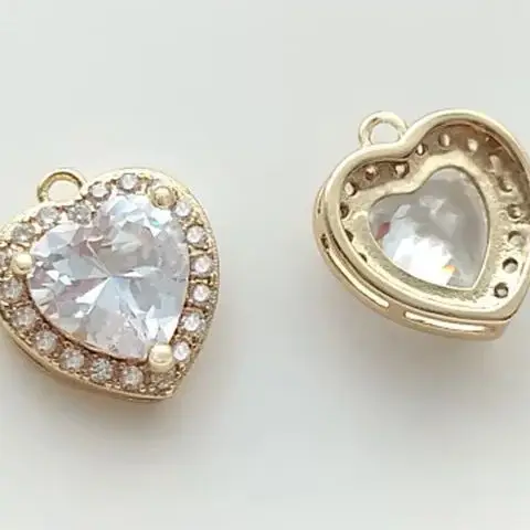 Colorful 14K Gold Wrapped Zircon Colored Zircon Peach Heart Pendant Ocean Heart Love Pendant DIY Bracelet Earrings Pendant