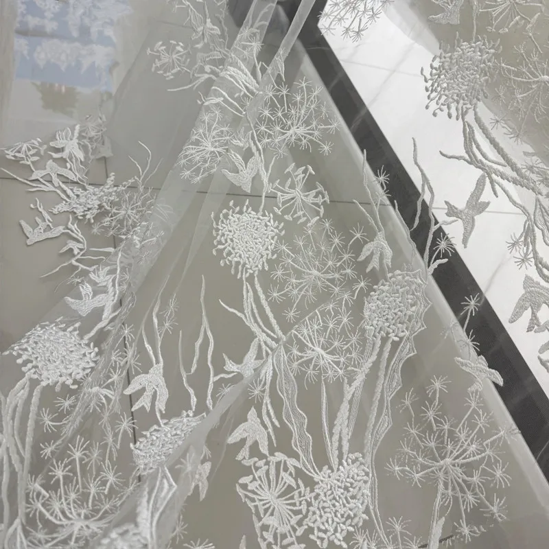 New Fresh and Distinctive Polyester Thread Bird Pattern Lace Embroidery Transparent FabricDIYWedding Dress Clothing  Accessories