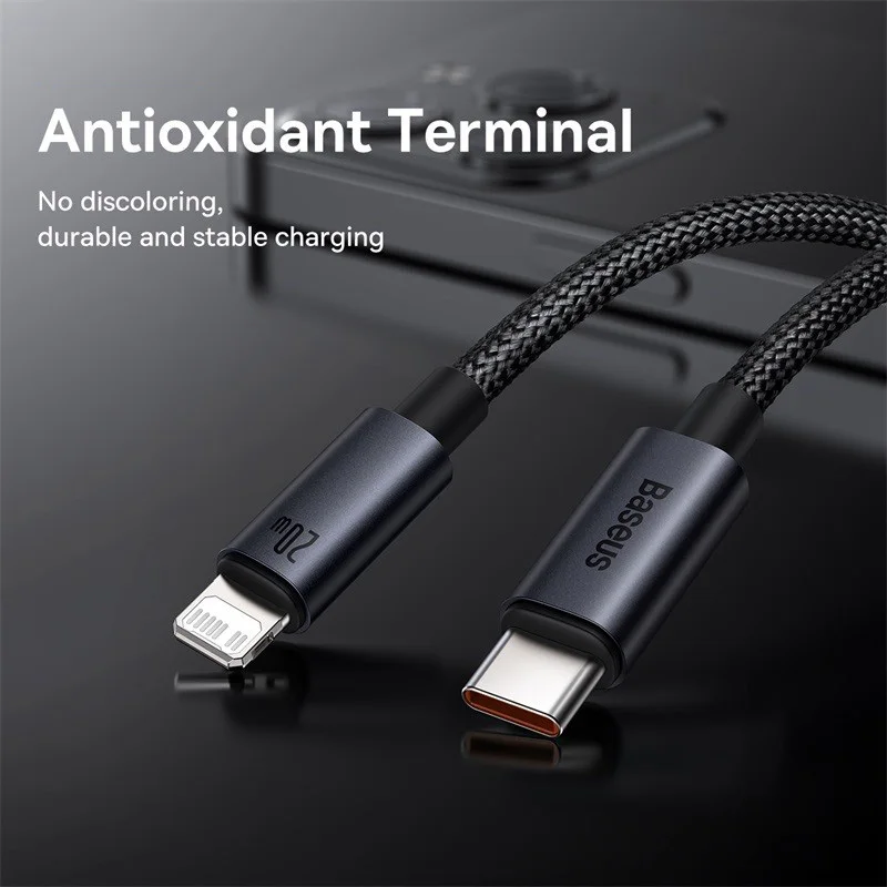 Baseus Cable USB para iPhone 13 12 11 pro max, cable USB de carga rápida para iPhone X XR 8, USB tipo C a lightning 4