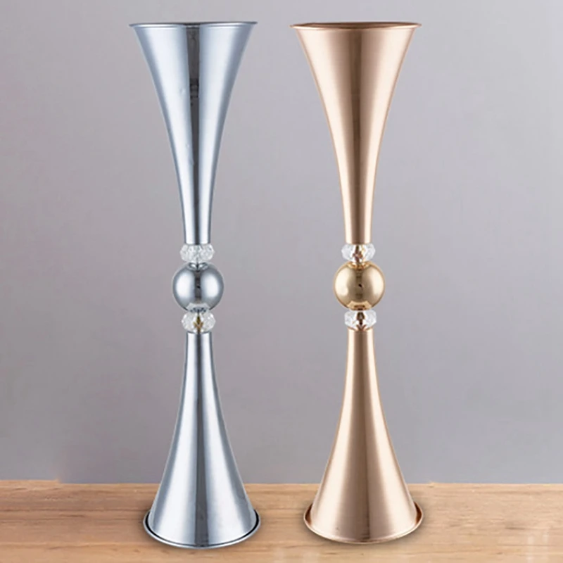 Trumpet Shape Metal Vase Wedding Table Centerpiece Party Road Lead Flower Stand High Flower Stand For Wedding Decor