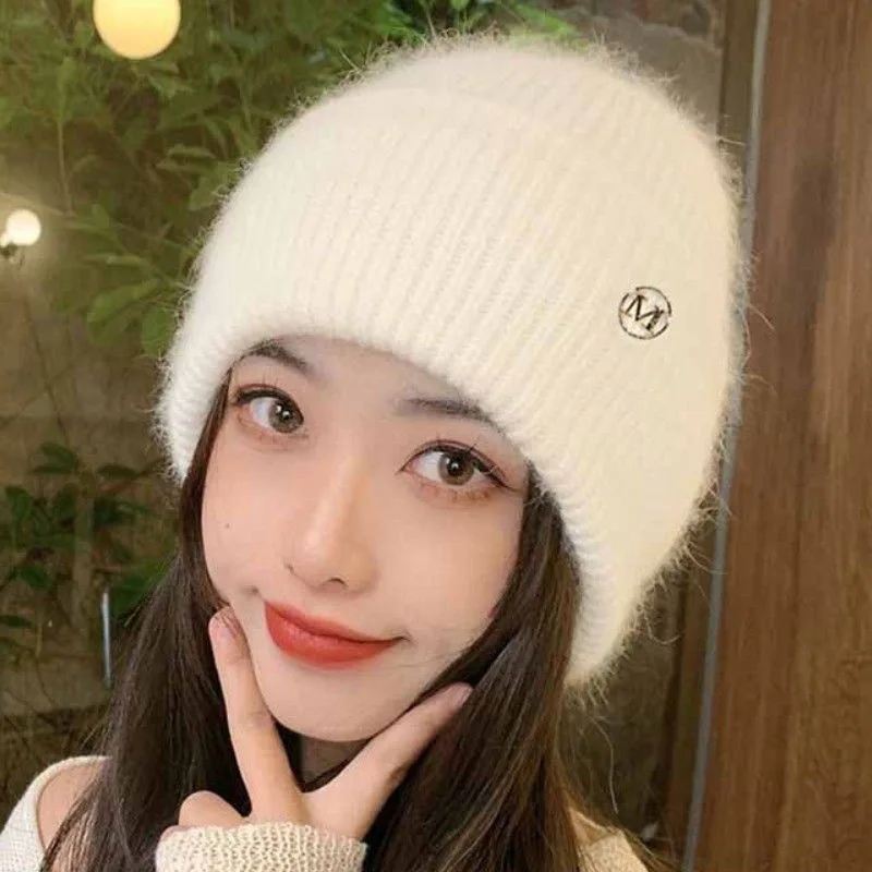 Knitted hat with thick velvet for women, warm and versatile, big head circumference, head cover, ear protection, cold hat