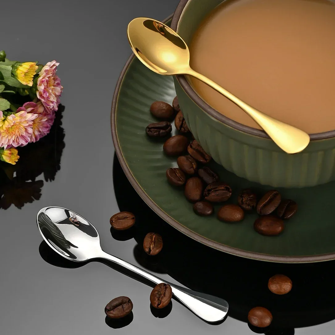 6 Pieces Stainless Steel Tea Spoon Stirring Spoon Ice Cream Cake Sliver Spoons Set Rose Gold Cutlery Mirror Tableware
