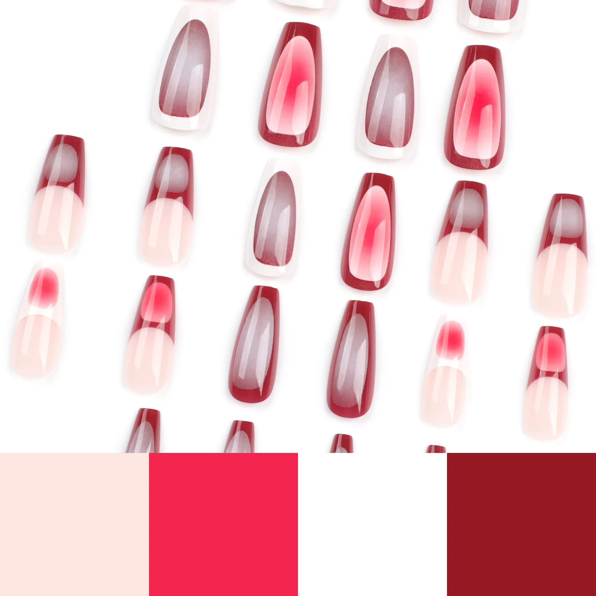 แผ่นศิลปะตกแต่งเล็บติดเล็บปลอมแบบไล่ระดับสีสำหรับเล็บปลอมพิมพ์ลายแบบฝรั่งเศส24ชิ้น