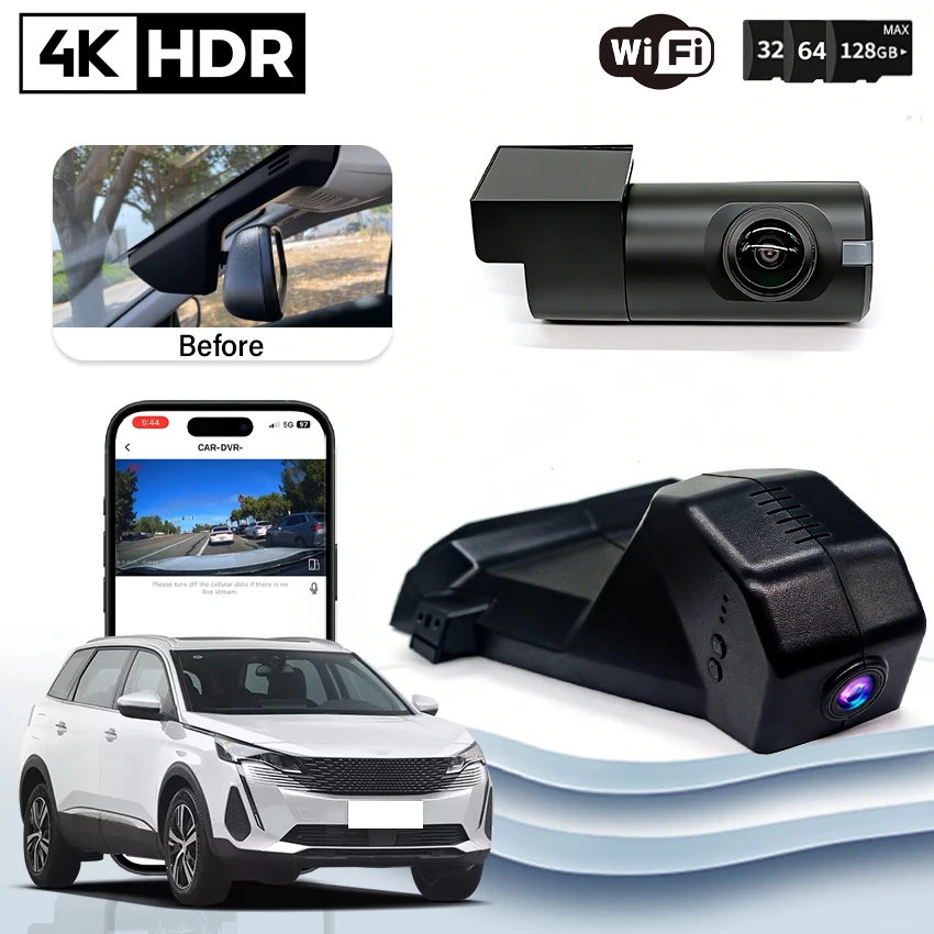 

UHD 4K 2160P Wifi Car DVR Dash Cam Camera Video Recorder for Peugeot 2008 P24 3008 4008 P84 5008 P87 App control video recorder