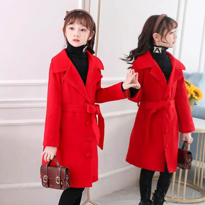 teenage girls Cotton Padded Thick Woolen Outerwear Jacket Kids Winter Cute Red Long Coat Teenager Girls Fashion 8 14 15 clothes