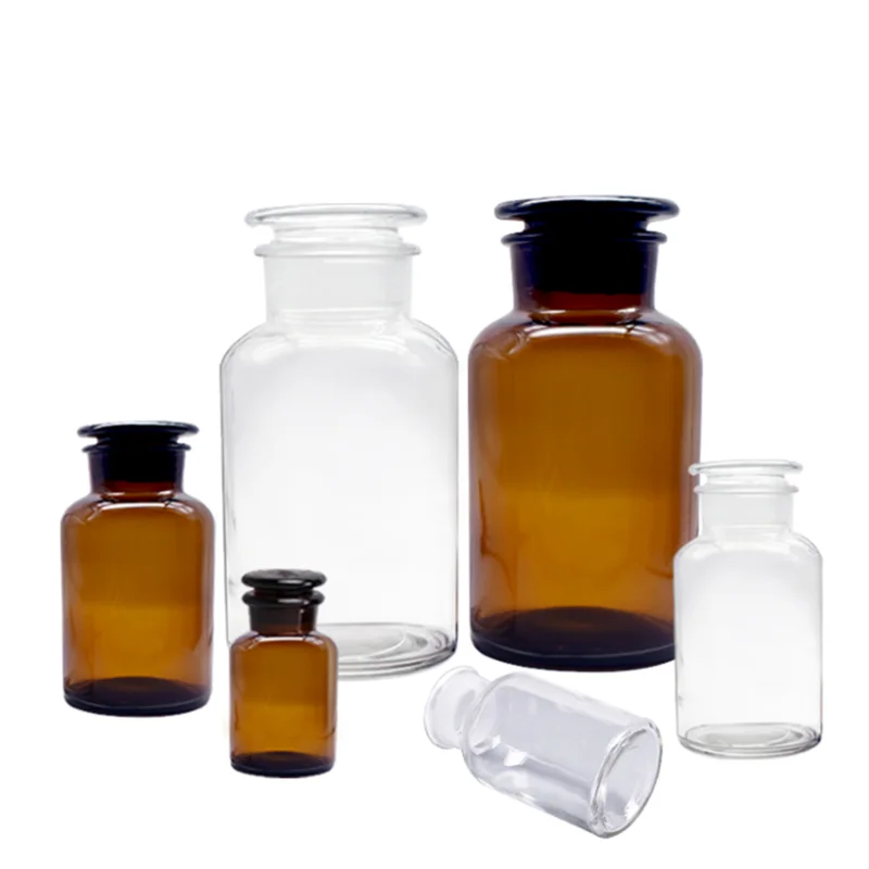 

Lab 30ml-1000ml Clear/Brown Glass Reagent Bottles Frosted Mouth Sealed Vials with scale chemical experiment equipment