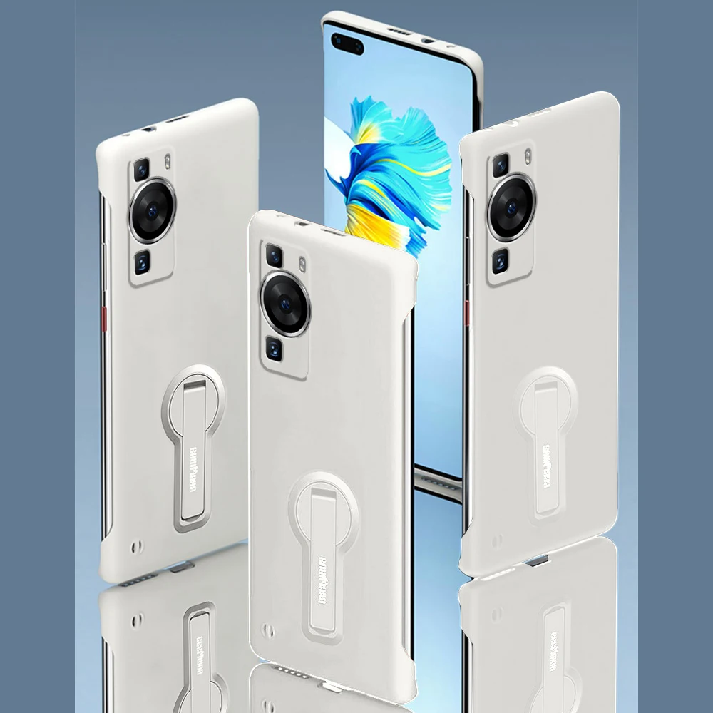 For Huawei P50 P40 P60 P30 Pro Lite HuaweiP50 Case Hard Cover Ultra-thin Hard Frameless Phone Cases White With Holder Lanyard
