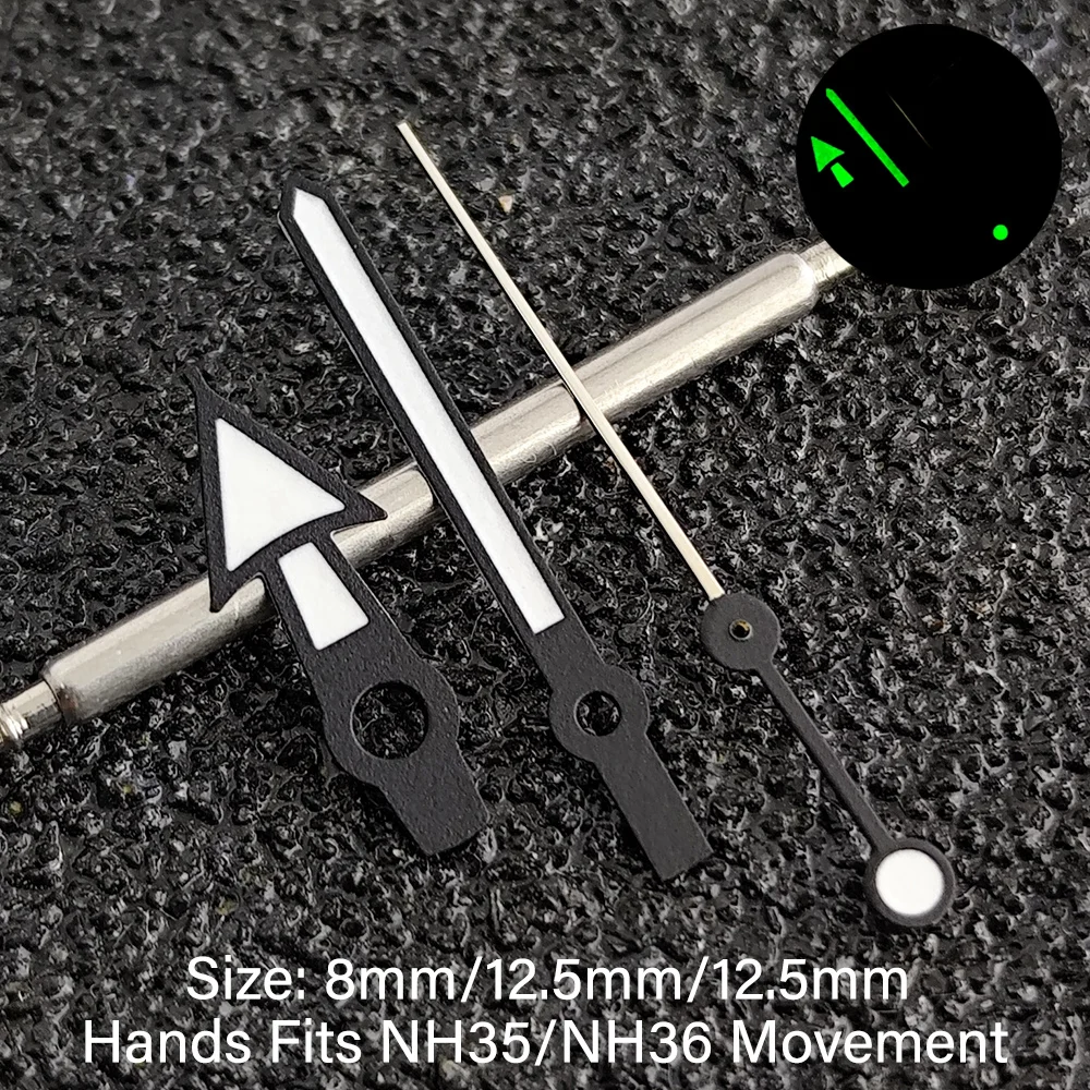 Hochwertige Zeiger passend für NH35/NH36/NH38/NH70 Uhrwerke, Uhrenzubehör, schwarze NH35-Zeiger, grün leuchtendes Uhrenteil für Herren. – Detail 5