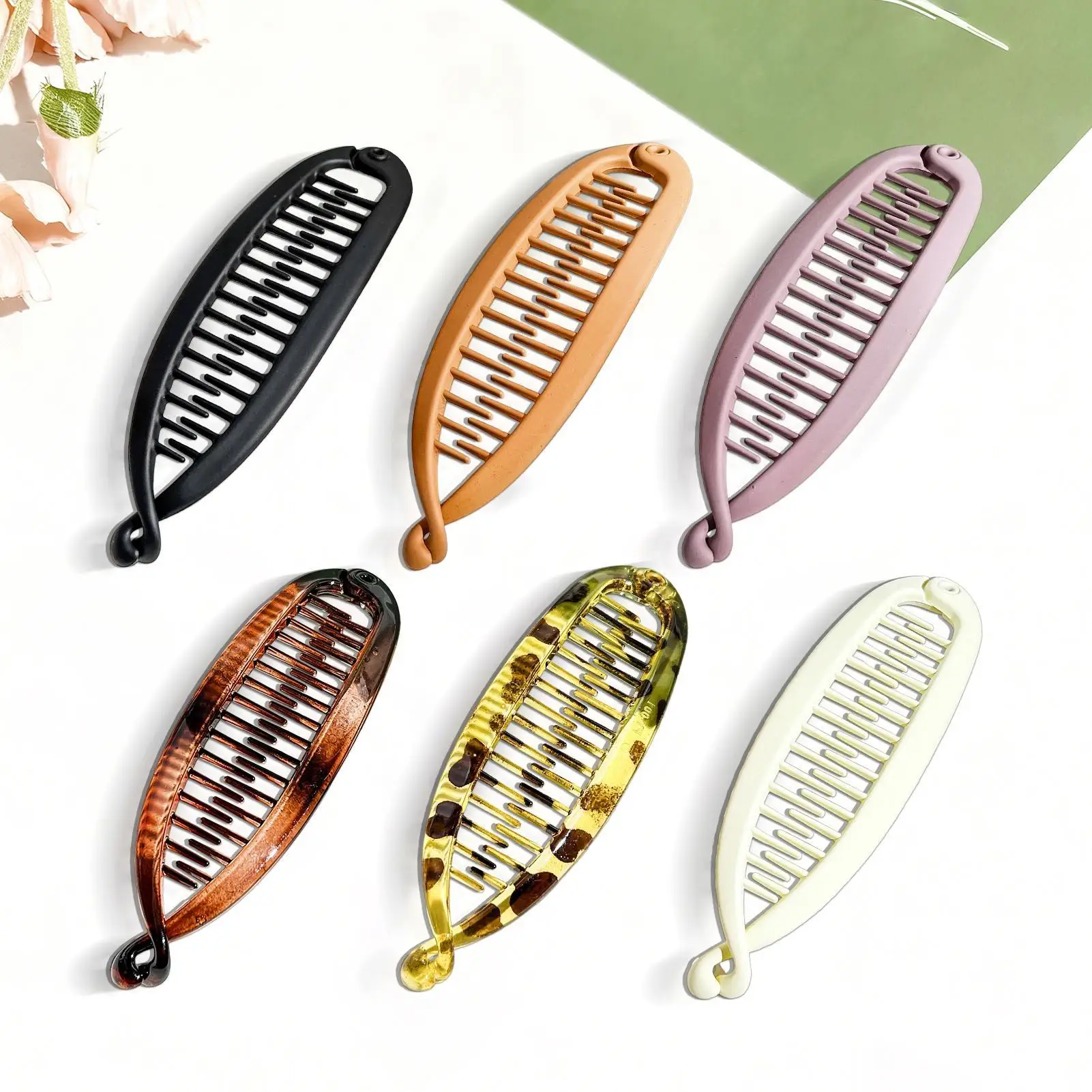 Banana Hair Clip 6 Pieces Strong Hold Barrette with Double Combs Hair Claw Clips for Women Home Workplace Outdoor Parties Beach