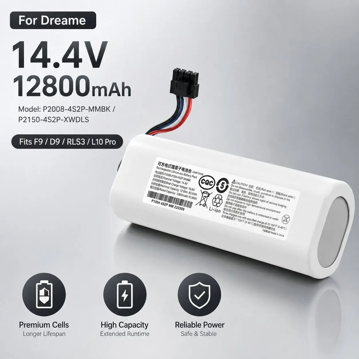 Image of EU-Lager Hochleistungs-Ersatzakku 12800mAh 14,4V Li-Ionen Kompatibel mit Dreame D9 MAX D10s L10s Ultra Roboter-Staubsauger Wischroboter Ersatzteile