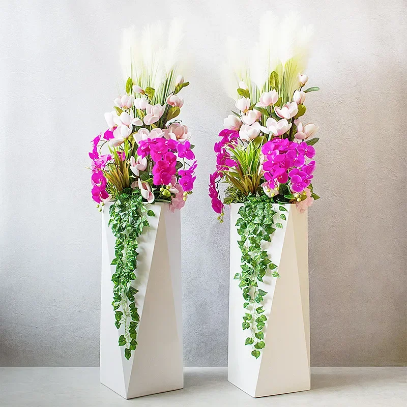 a-*FRP floor-to-ceiling large vase flower arrangement geometric rhombus flower arrangement simple hotel sales office soft.