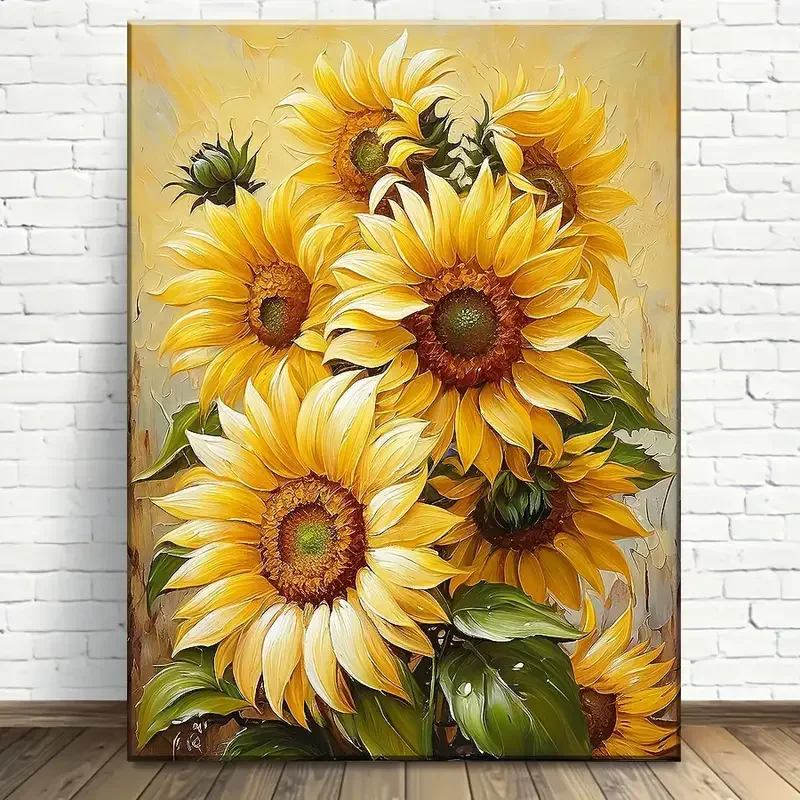 Bright Yellow Sunflowers Poster and Prints Flower Art Canvas Painting Wall Art Picture for Living Room Home Decor No Frame