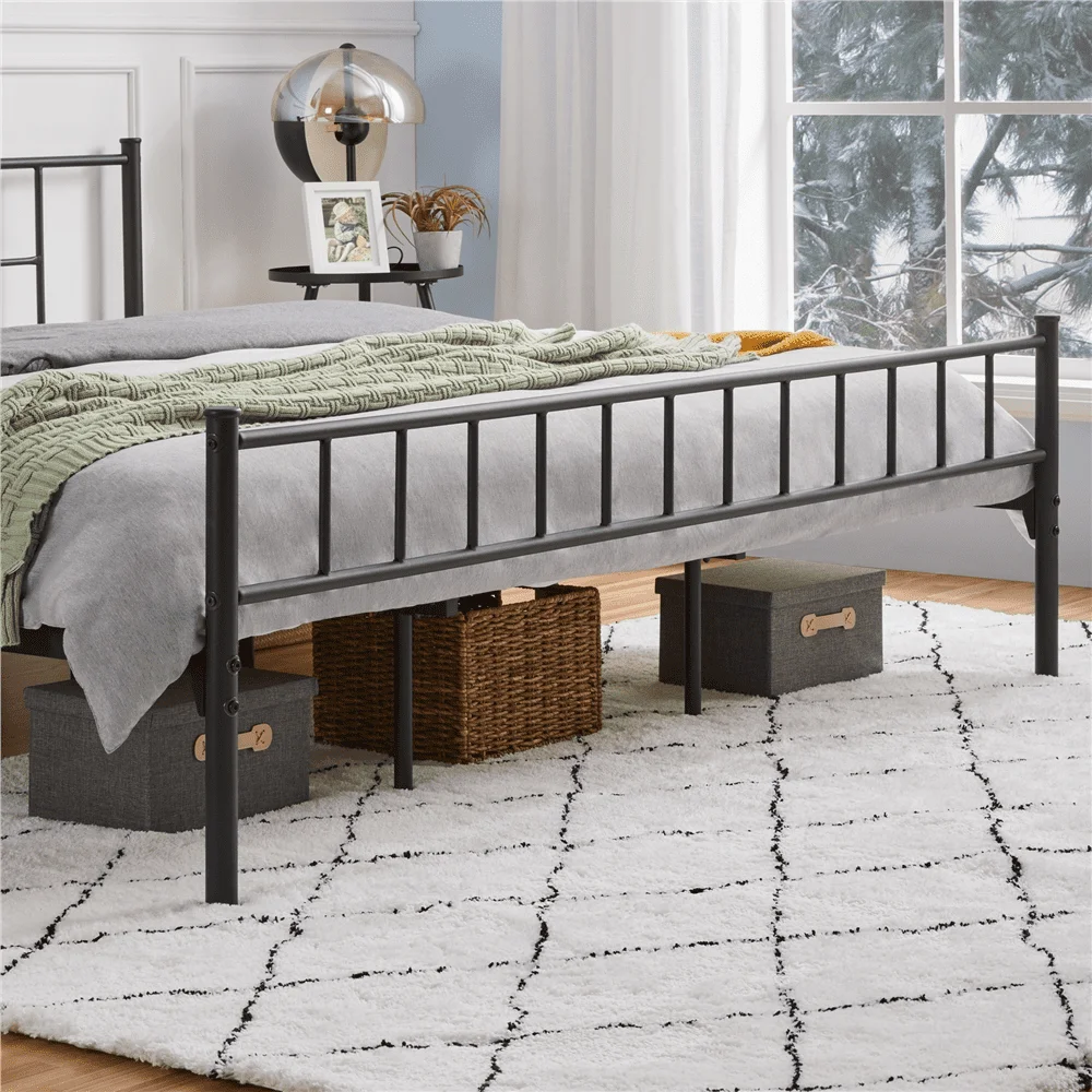 King Metal Platform Bed with Spindle Headboard and Footboard, Black