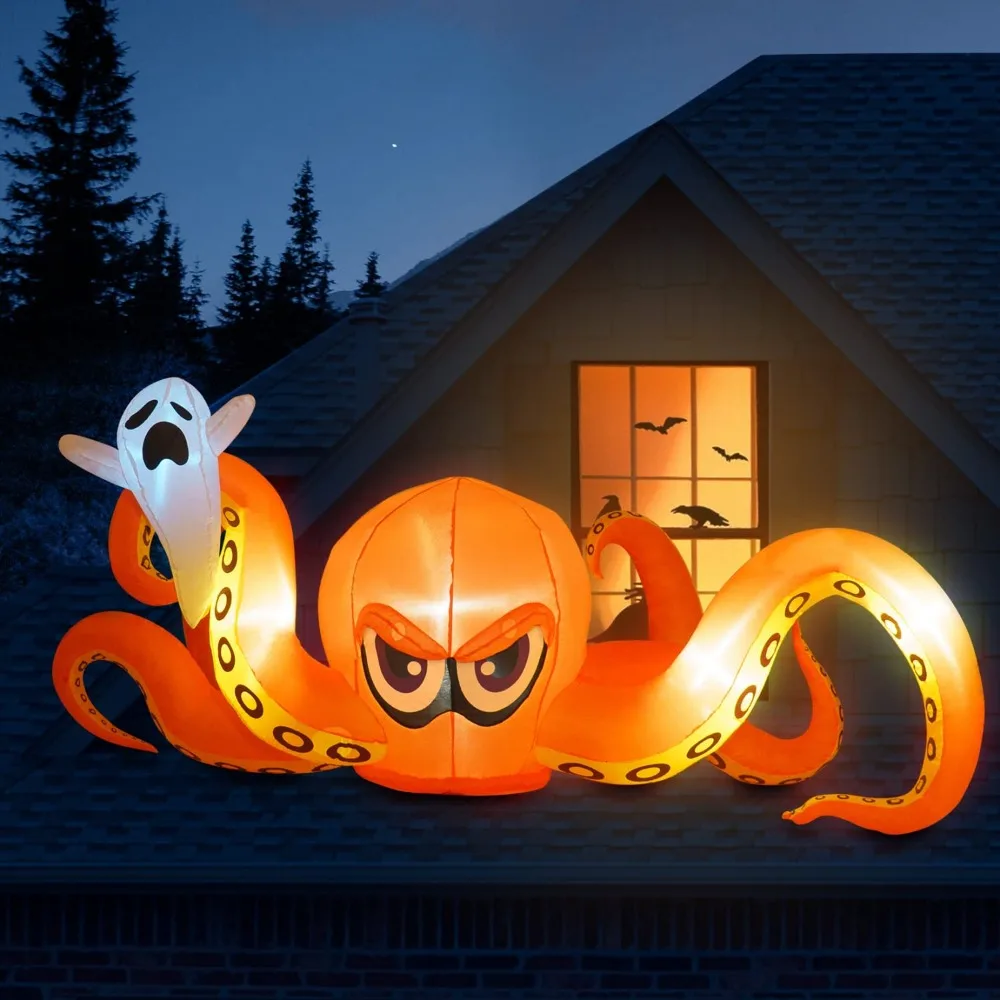 

Halloween Inflatables Giant Octopus Catching Ghost Yard Halloween Outdoor Decorations with Build-in LED Halloween Blow up Decor