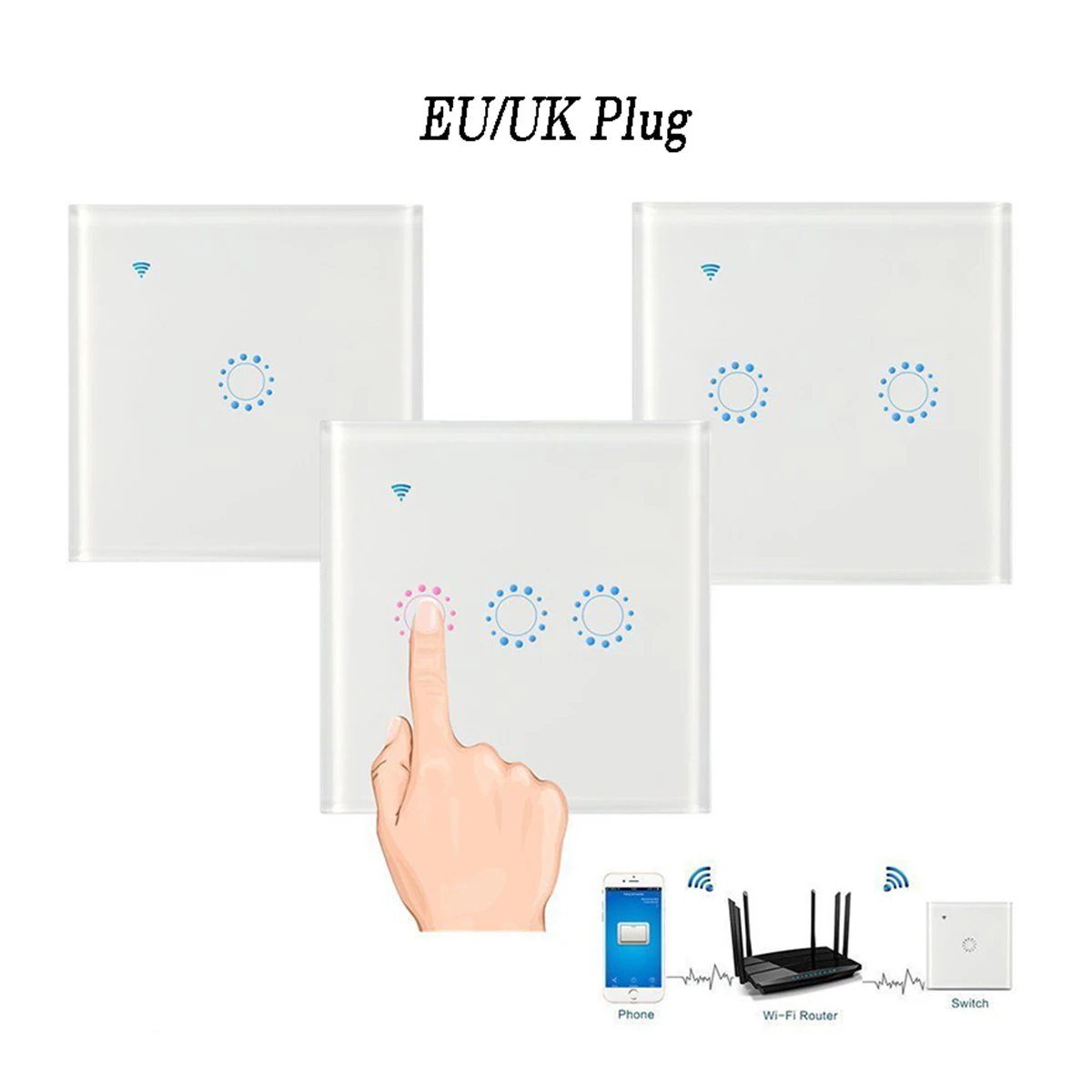 

WiFi Wireless Touch Switch Panel 2 Gang White Toughened Glass Home LED Light Timer Control Voice Compatible
