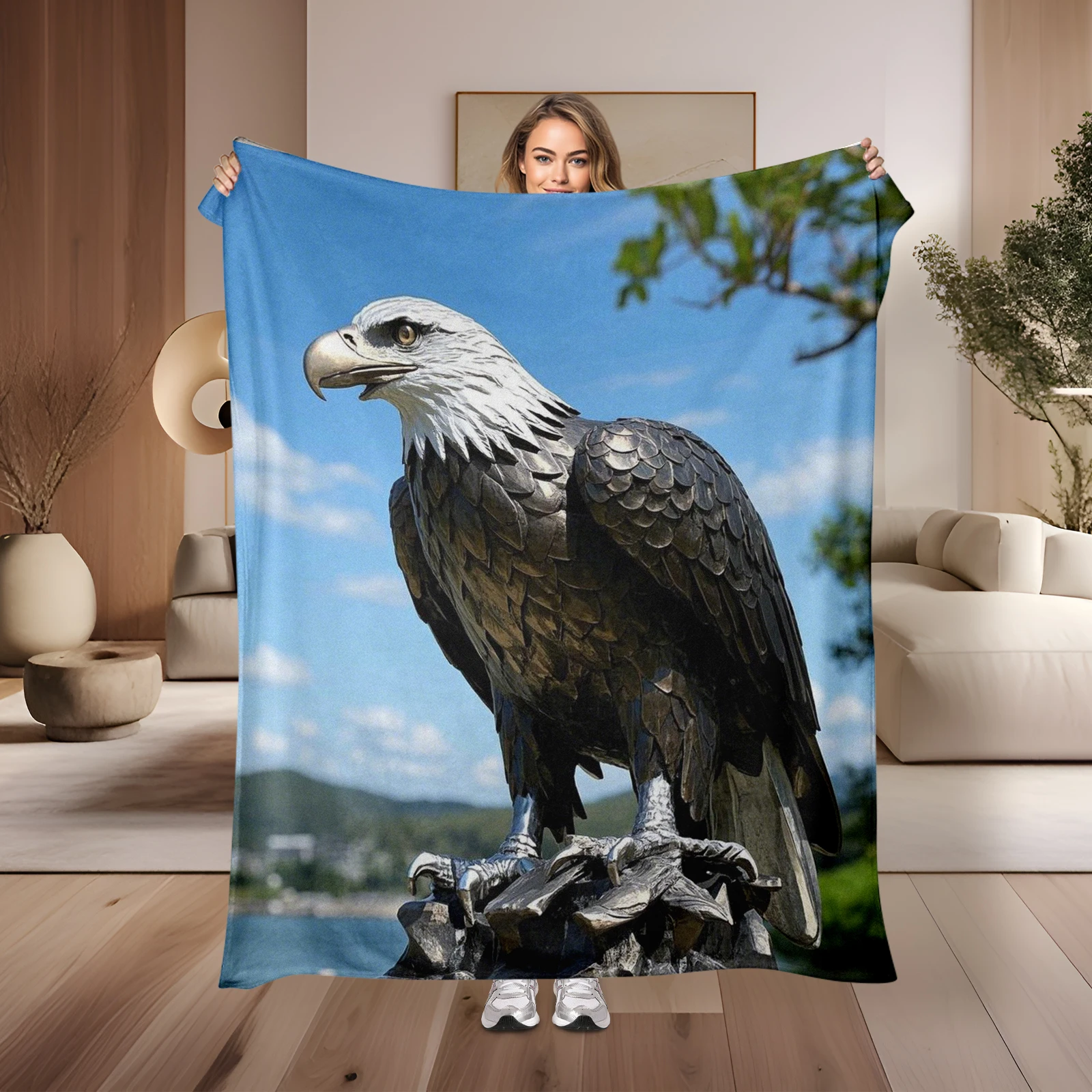 Merging Art And Nature White Headed Eagle Sculpture Blanket For Precious Gifts