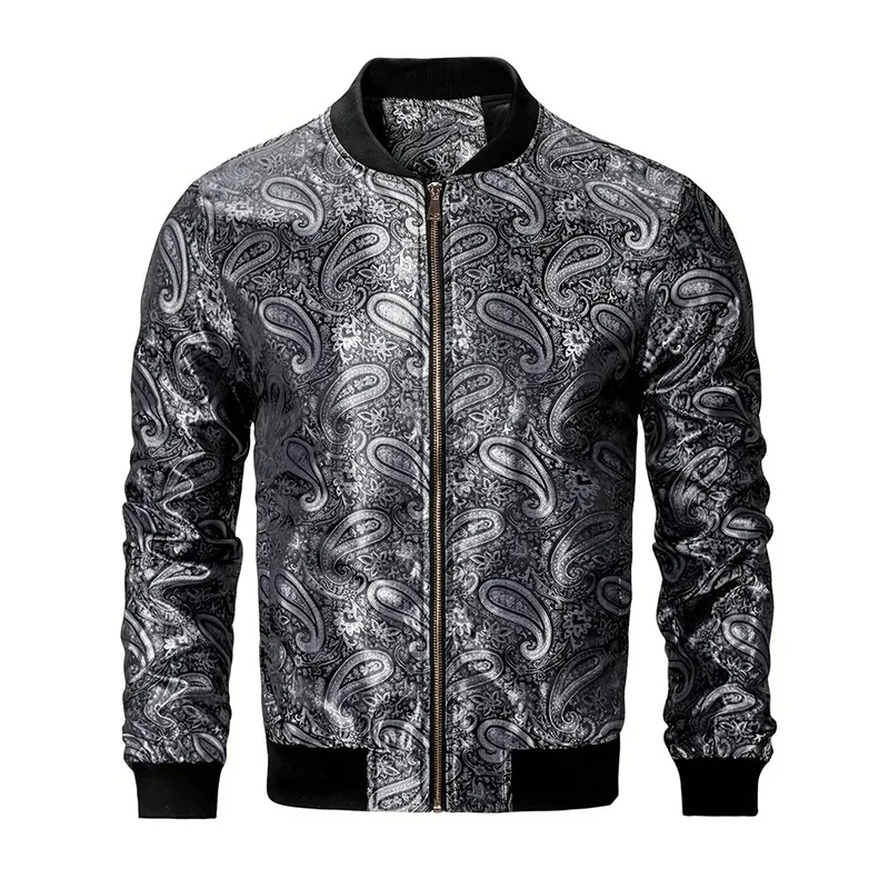Gold Paisley Jacket Men\'s Clothing 3D Printed Colorful Long Sleeve Zipper Jackets Luxury Graphic Street Trend Autumn Bomber Coat