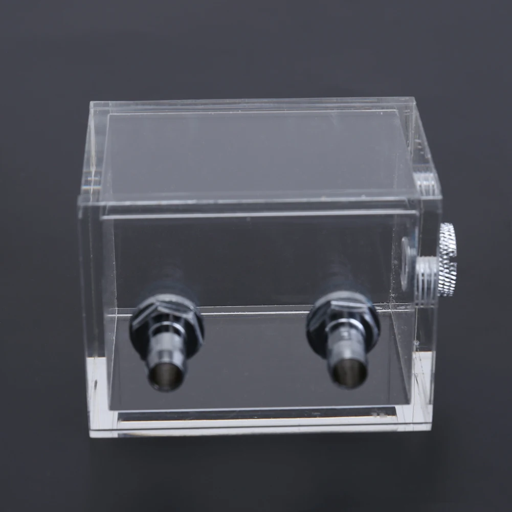 Depósito de tanque de agua transparente de 200ml con 2 conectores de tubo, 1 bloque de ventilador de refrigeración, Mini tanque de agua cuadrado para sistema de refrigeración por agua de PC