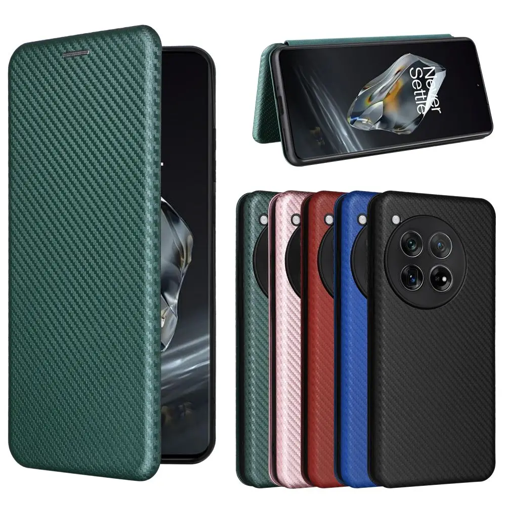 Carbon Fiber Magnetic Leather Flip Cover Case for Oneplus 12 12R 11R 10 9 Pro 8T 8 Pro 7T 6T 5T 3 3T Shell Wallet Card Holder