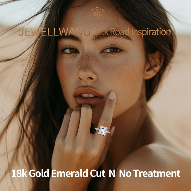 JEWELLWANG Lab Grown Colored Gemstones 0.5Ctw 1.0Ctw 18k Synthetic  Emerald-shaped Artificial Diamond Ring Ngtc Certificate