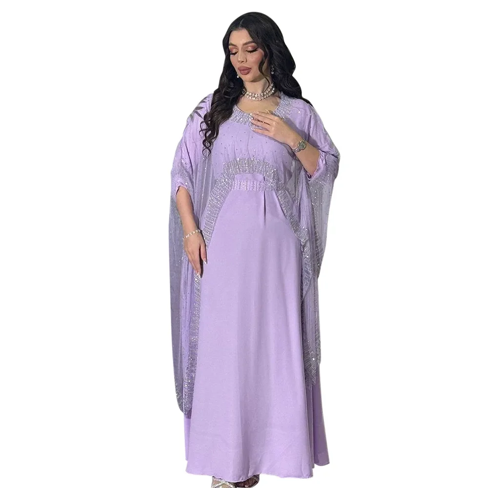 

Middle East Ramadan Moroccan Muslim Dress Arab Dubai Luxury Diamond Evening Robe Eid Islam Jalabiya for Women Kaftan Vestidos