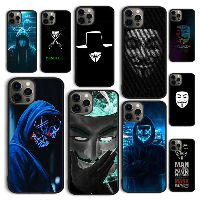 Autumu Hacker Anonymous Phone Case Cover for iPhone 16 15 12 mini 11 13 14 Pro Max SE 2020 Apple 6S 7 8 Plus Coque