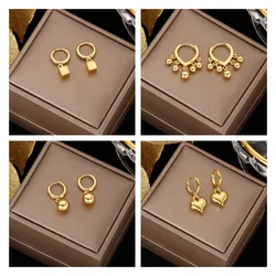 316 Stainless Steel Dangle Heart Ball Earrings for Women Men Cross Rond Heart Ball Simple Punk Cool Girls Earings 2022 Trend