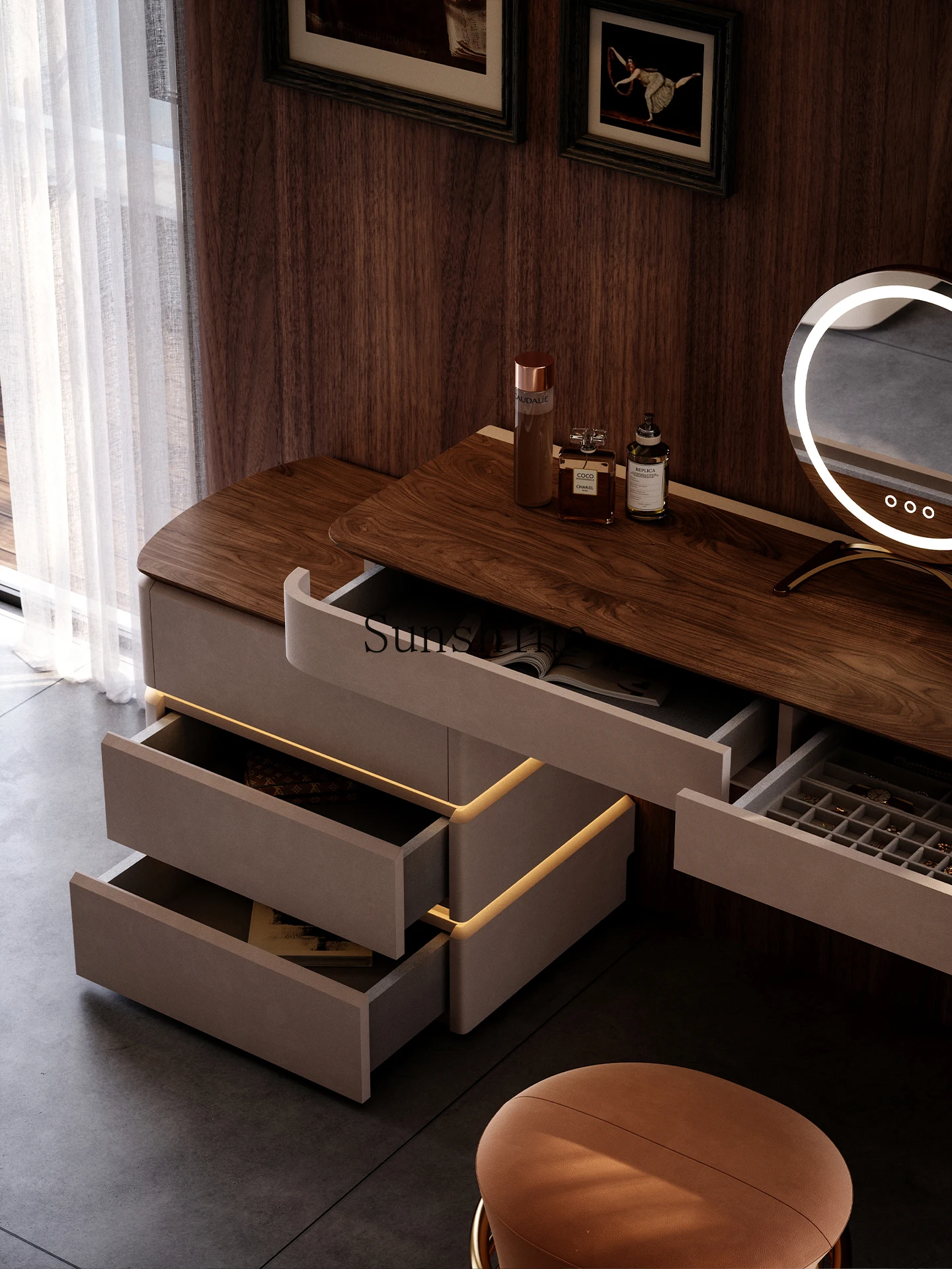 luxury dressing table is integrated, the whole house of the villa is matched with the master bedroom series, medieval simplicity