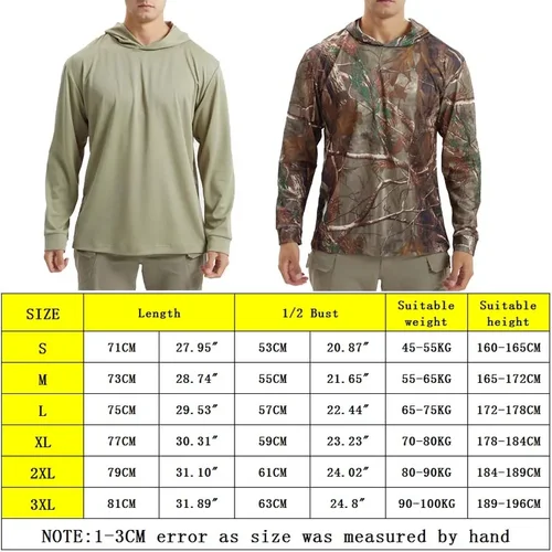 Imagen 2 del producto Camisas de camuflaje para caza y pesca, camisa de manga larga con sombrilla, Top elástico, camiseta holgada informal de camuflaje de jungla para exteriores, nueva