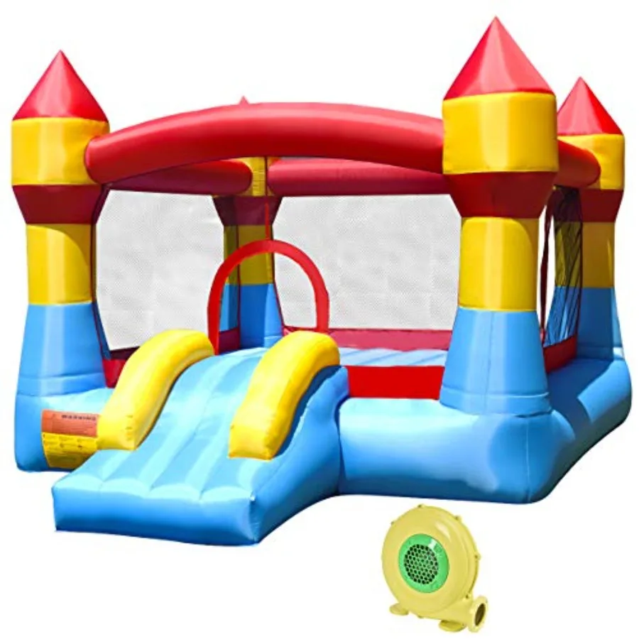 Casa de rebote inflable, bouncer deslizante para saltar para niños para húmedo y seco, bolsa de transporte, kit de reparación, estacas, ju inflable para interiores y exteriores