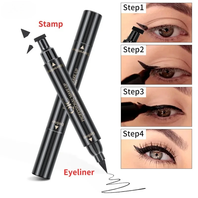 Waterproof Double Head Stamp Eyeliner Pen Triangle Wing Tail No Smudge for Eye Makeup Beauty Essential Tool