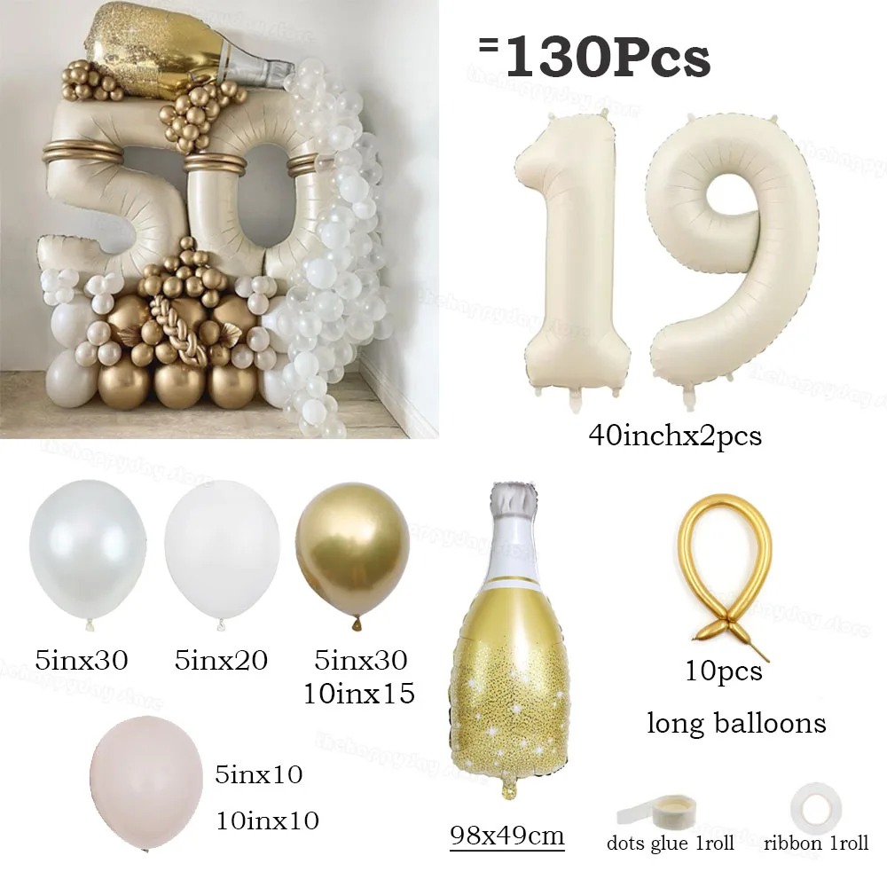 130 Stück Creme Sand Weißgold Zahlenballons Set 40 Zoll Zahlenfolienballons für Happy 20 30 40 50. Geburtstag Partydekorationen – Detail 40