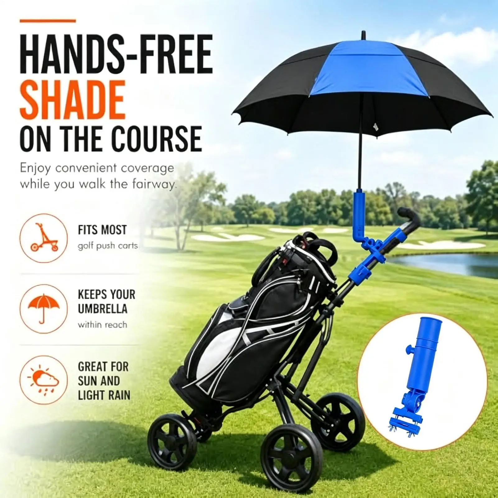 Golf Cart Umbrella Holder Windproof Adjustable Cylindrical Stand Wheelchair Umbrella Holder  For Wheelchair Bicycle Scooter