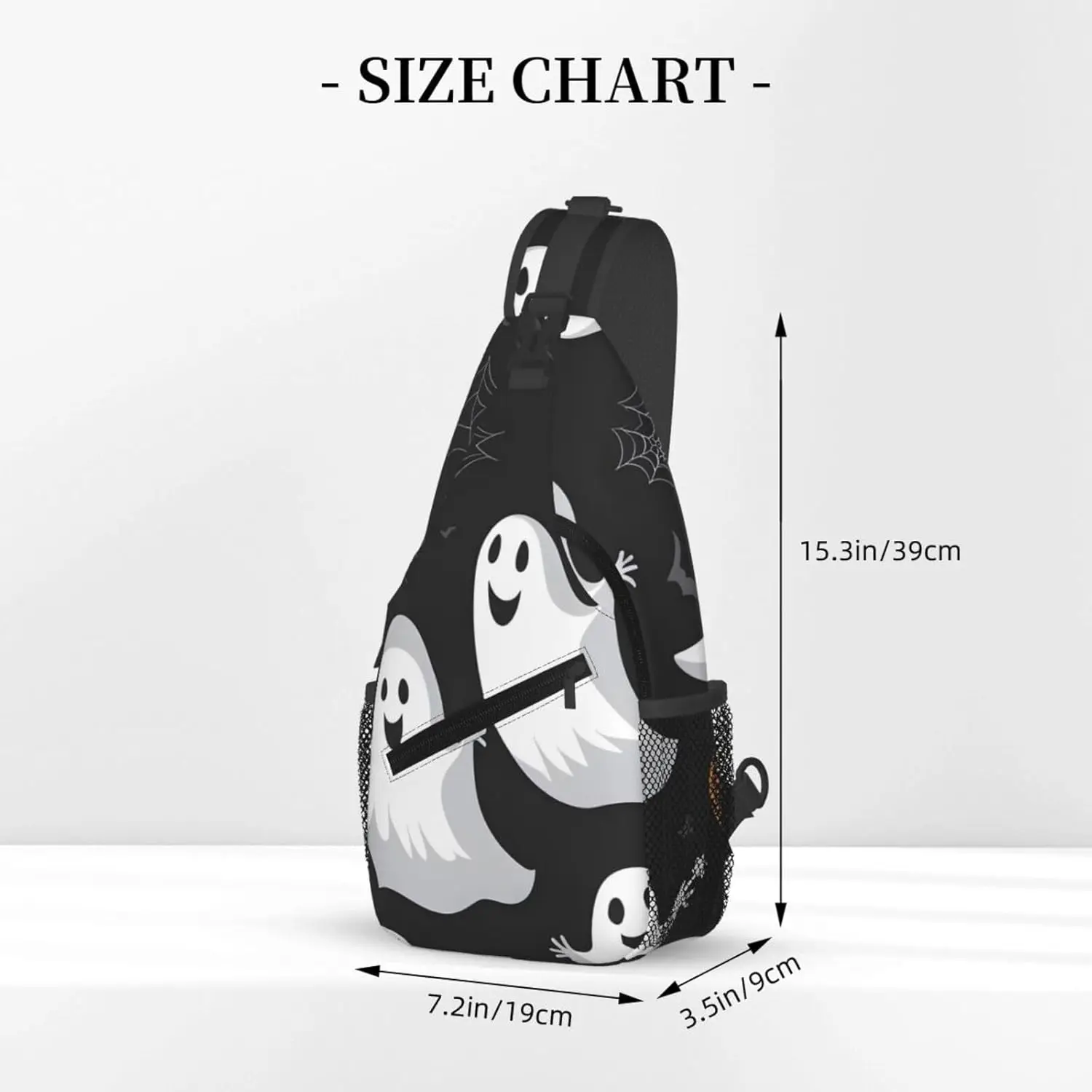 Cross-borsttas diagonaal - Kwaliteit, duurzame en ruime schoudertas voor mannen en vrouwen, zwarte en Halloween-spookprints