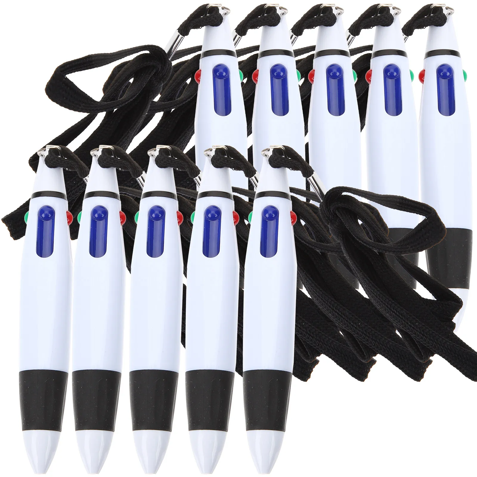 

10Pcs Multicolor Retractable Ballpoint Pens 4in1 Neck Strap School Office Supplies Nurse Students Cool Fun Pens