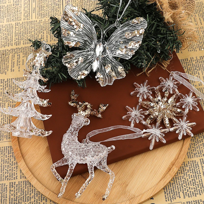 Christmas Tree Hanging Pendants Glitter White Deer Ornaments Xmas Elk Merry Christmas Decor Happy New Year 2025 Decor Kids Toy