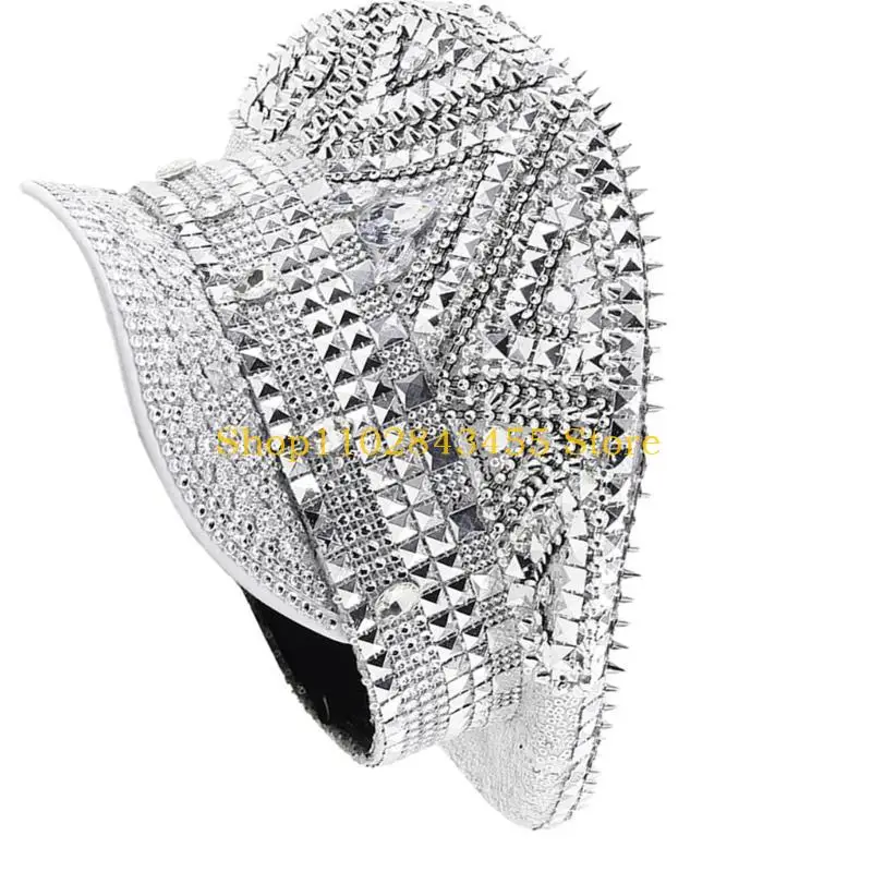49MC Sparkling Captain Hat Heavy Crystal Sequins Charm Hat for Bachelorette Party Captain Hat Bride Hat for Actor Actress