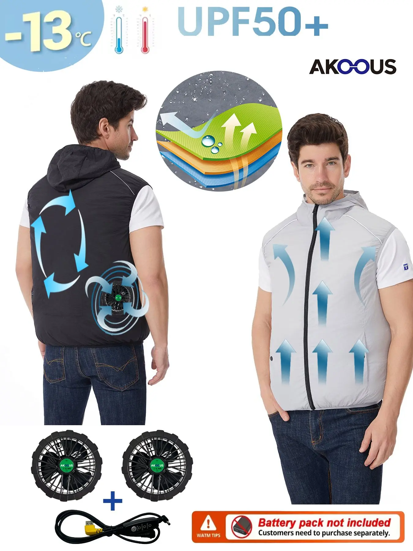 12V/5V USB Unisex 3 Wind Speed Cooling Fan Vest Lightweight Sleeveless Air Conditioned Vest Summer Outdoor Work Clothes