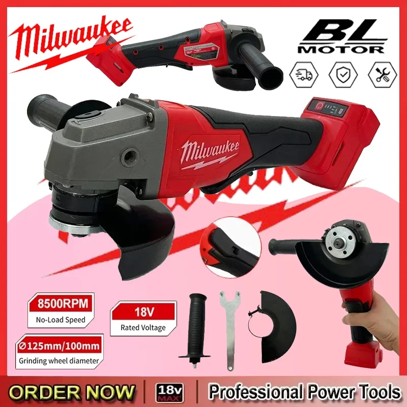 

2025 Milwaukee No-Lock Paddle Switch Electric Cordless Power Tools 125mm Brushless Angle Grinder Polishing Cutting Machine