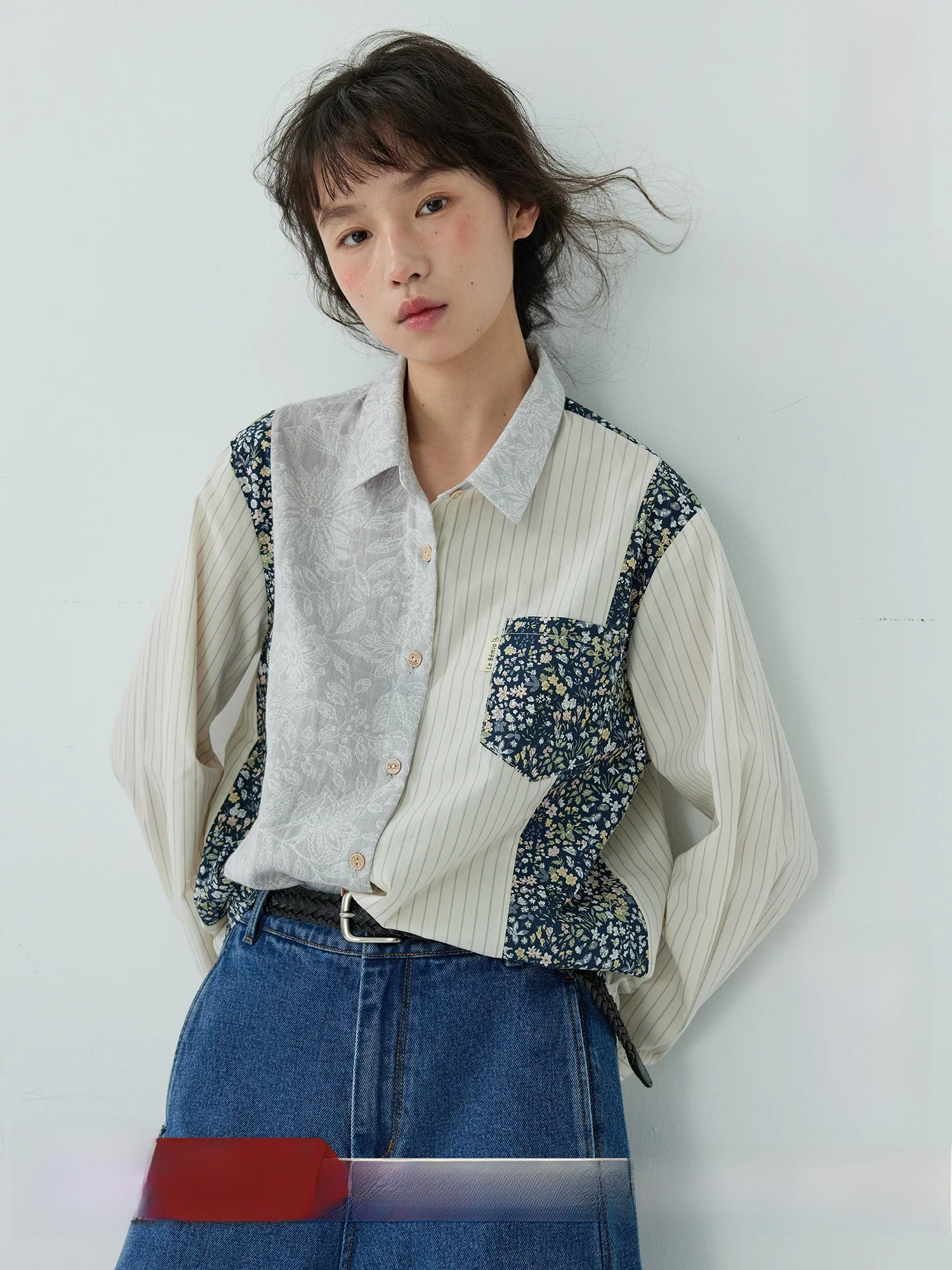 

Женская повседневная хлопковая рабочая одежда French Sle Long Sve в полоску в стиле пэчворк, теплый фланелевой классический топ свободного покроя