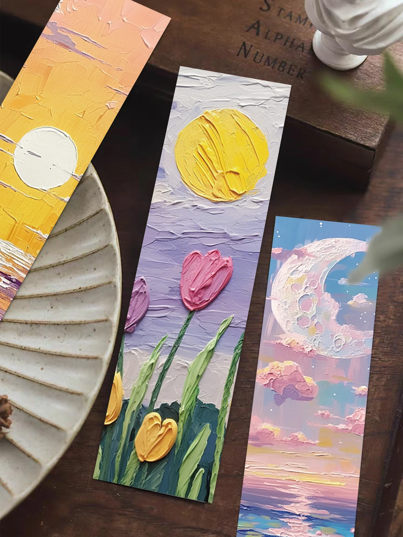 30PCS Beautiful Bookmarks Emboss Oil Painting Style Paper Bookmarks Fairy Tale Scenery Student Stationery